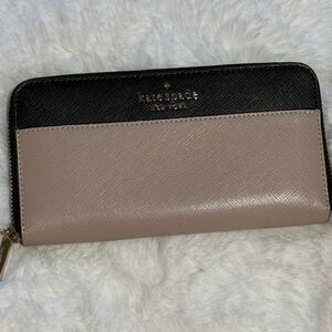 Kate Spade New York Zip Around Black and Tan Wallet